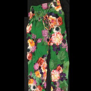 Rare Zara Womans GREEN FLORAL PALAZZO PANTS - XS